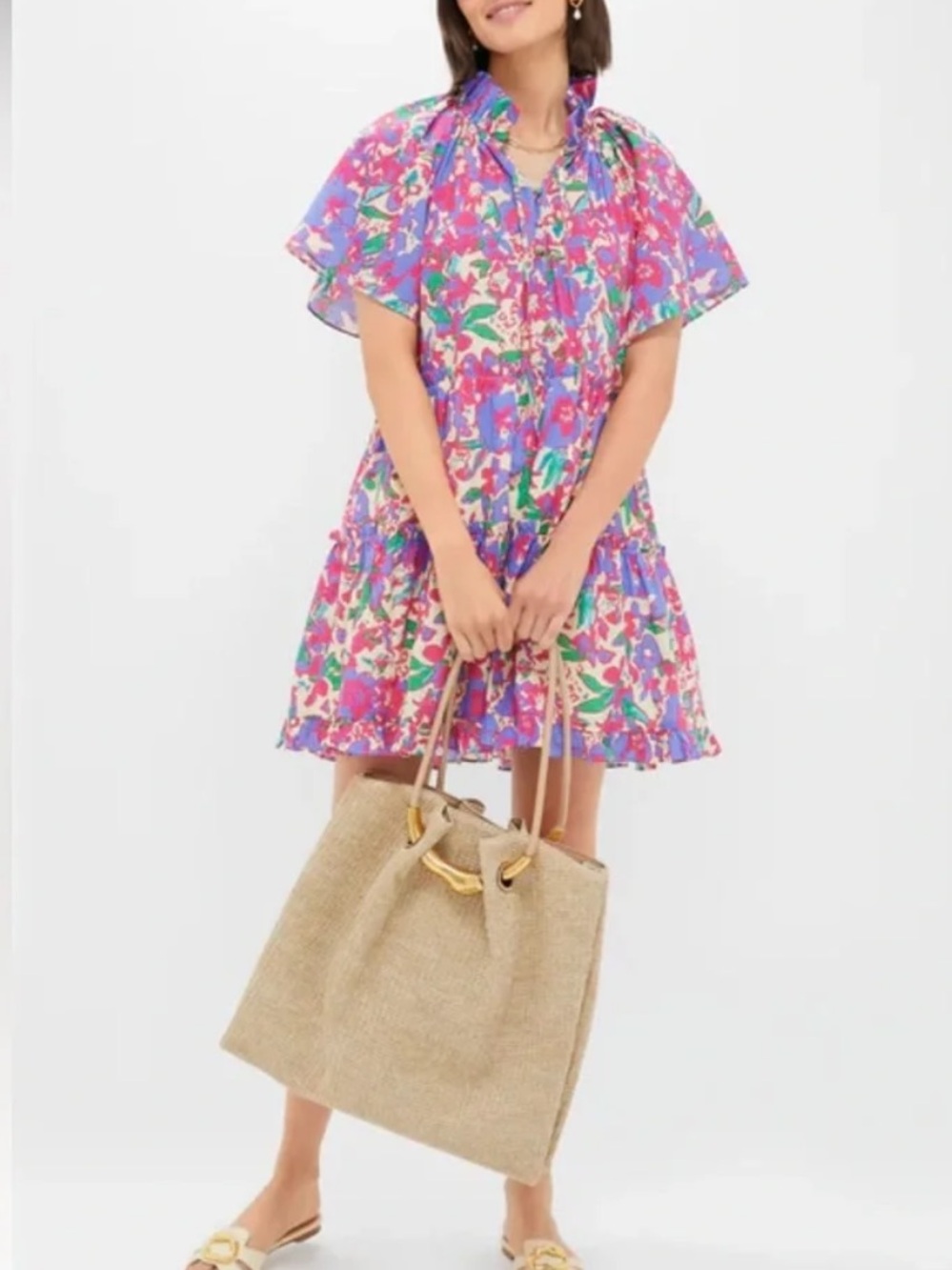 Tuckernuck Hyacinth House Thea Mini Dress Multicolor Floral Tiered Ruffle-Small